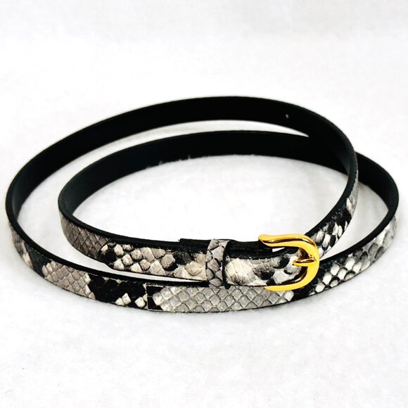 J.Crew Genuine Italian Leather Snake Print Belt With Gold Buckle - Size Small - Picture 3 of 7